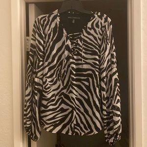 White House Black market lace up zebra pattern blouse size medium